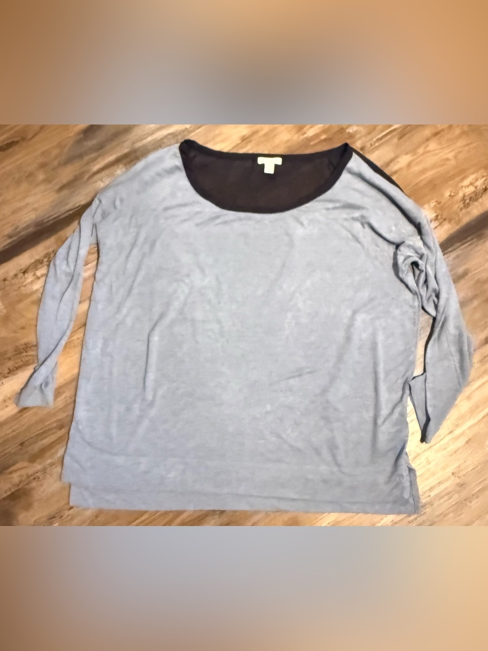 GAP Light Blue Long Sleeve Scoop Neck Top with Dark Blue Trim